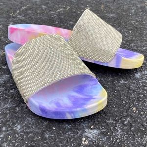 🌟NIB SUPER CUTE PASTEL TIE DYE RHINESTONE COMFORT SANDALS! 10